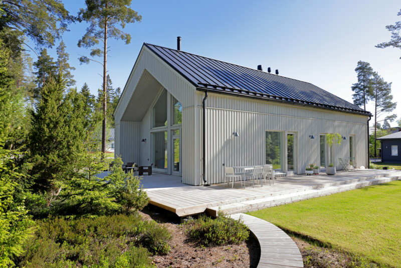 Vaaleanharmaa Fregatti metsän laidassa